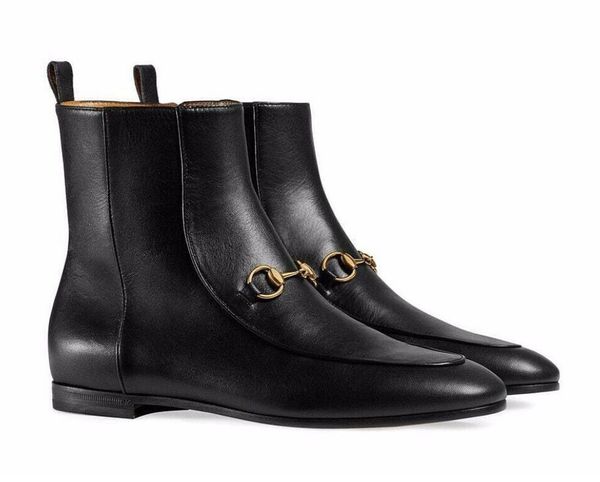 

22s horsebit shoes black jord-aans ankle boots genuine leather women ankle-boot flat shoes luxury brand super quality 35-43 with box