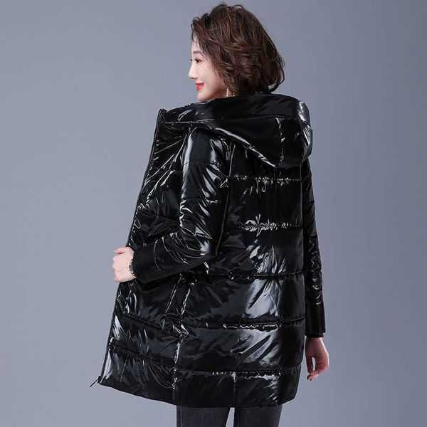 

women's down parkas black glossy hooded parkas coat women's 2022 new winter thick cotton padded jacket windproof rainproof warm lo