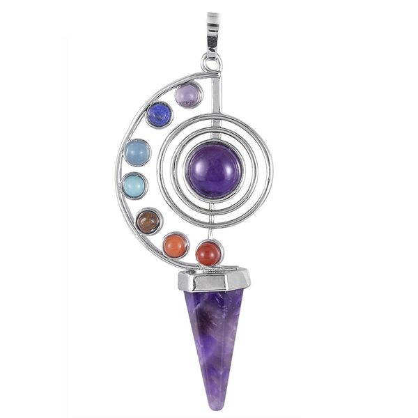

cone shape natural stone pendulum crystal yoga 7 chakra spiral hexagonal cone pendant amethyst reiki healing pendulums jewelry, Silver