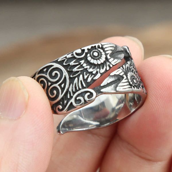 

cluster rings punk vintage nordic odin ravens rings for men fashion 316l stainless steel celtics knot viking rings biker amulet jewelry gift, Golden;silver
