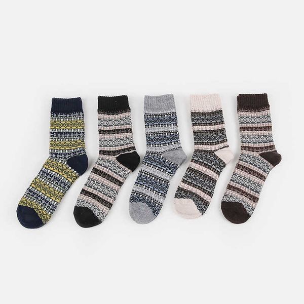 

men's socks autumn and winter new two-way jacquard men's wool socks warm and breathable business men's large pattern socks t2, Black