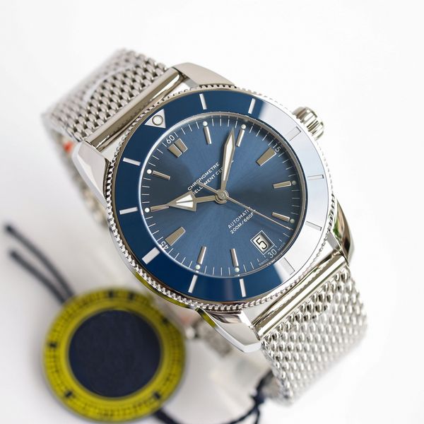 

watch 40mm mechanical wristmaps blue dial men's casual style, Slivery;brown