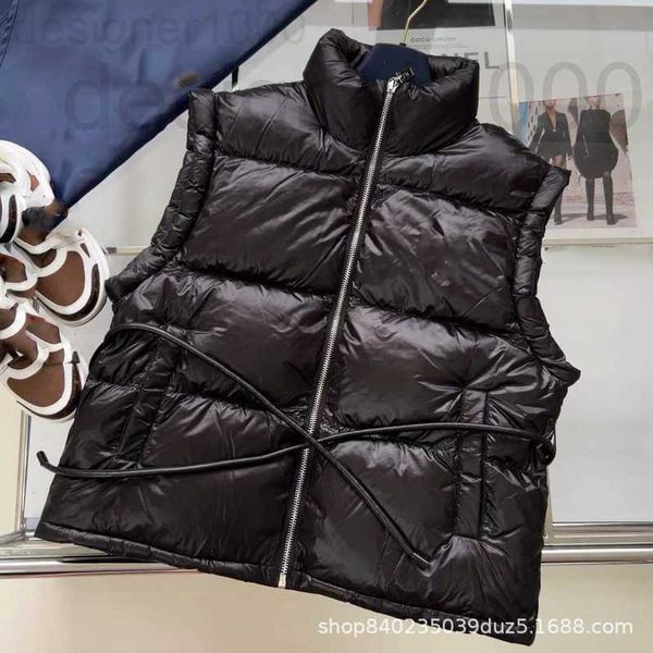 

women's down & parkas designer autumn and winter 2022 new style lace up waist down jacket vest coat women's sleeveless stand colla, Black