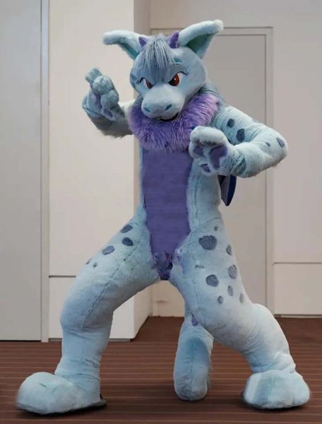 

2023 professional long fur husky dog fox mascot costume fursuit halloween fursuit cartoon outfits party furry suit dress, Red;yellow