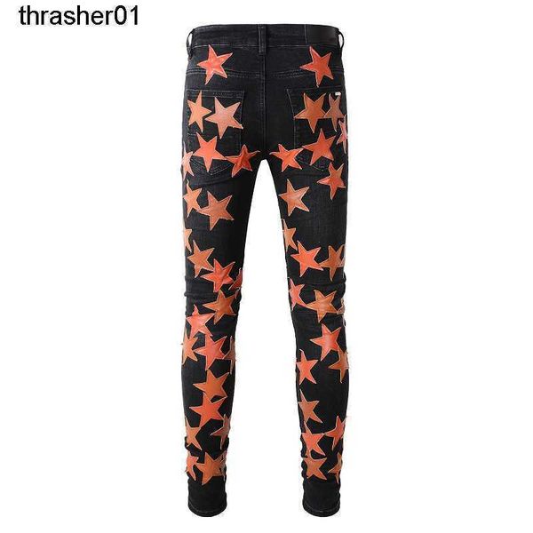 

new mens jeans designer amirs skinny trend jeans men's youth craft elastic slim streetwear jeans, Blue