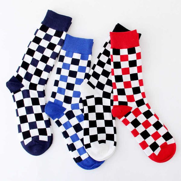 

men's socks peonfly casual colorful happy socks men funny cotton socks warm british style plaid calcetines divertidos t221011, Black