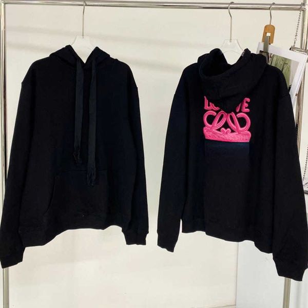 

loe designer hoodie mens sweatshirt embroidery hooded sweater men women pullover coat loose oversize casual sports hoodies 88, Black