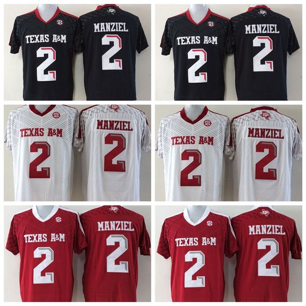 

ncaa college texas am aggies football 2 johnny manziel jersey men kids man youth red black white team color embroidery and sewing for sport, Black;red