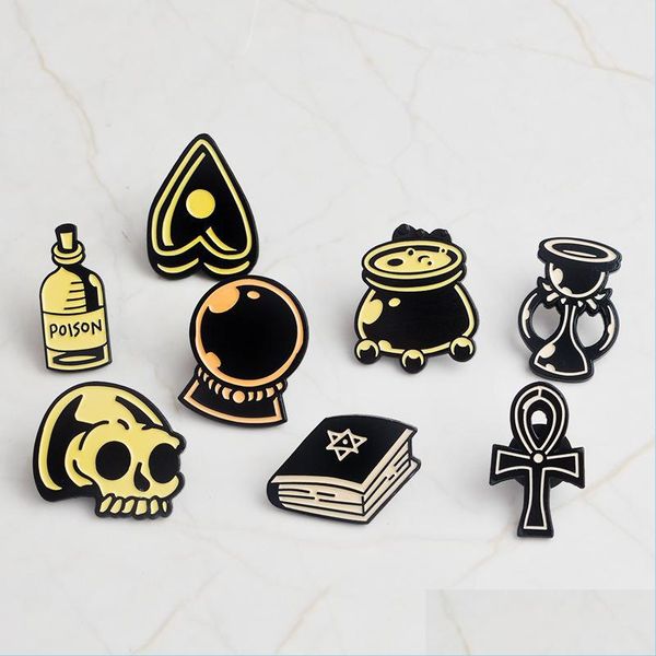 

pins brooches miss zoe retro magic book witch craft love skl cadron poison hourglass course enamel pins brooch badge denim coat jew dhnan, Gray