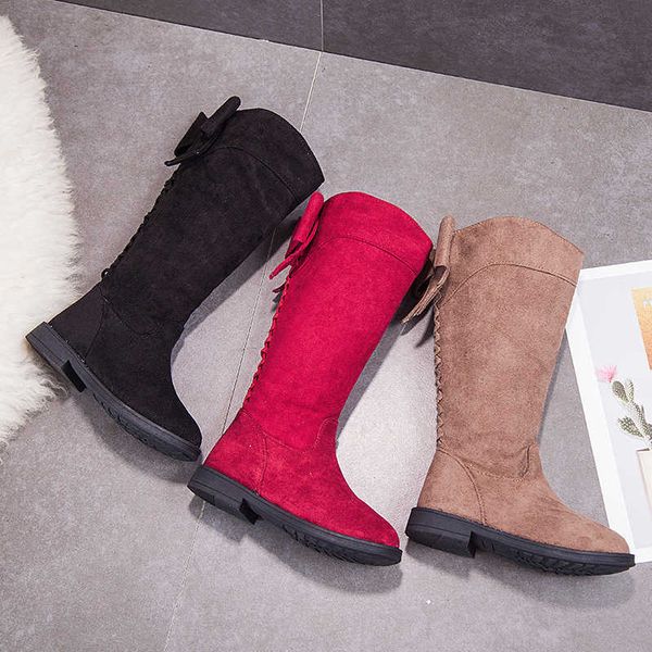

boots winter kids girls cute bowtie sweet flat knee solid color children girl dent anti-slip snow ss030 l221011, Black;grey