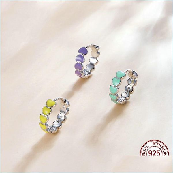 

other genuine 925 sterling sier rainbow color enamel heart hoop earrings for women new ear hoops female jewelry drop delivery 2022 dhrkw, Golden;silver