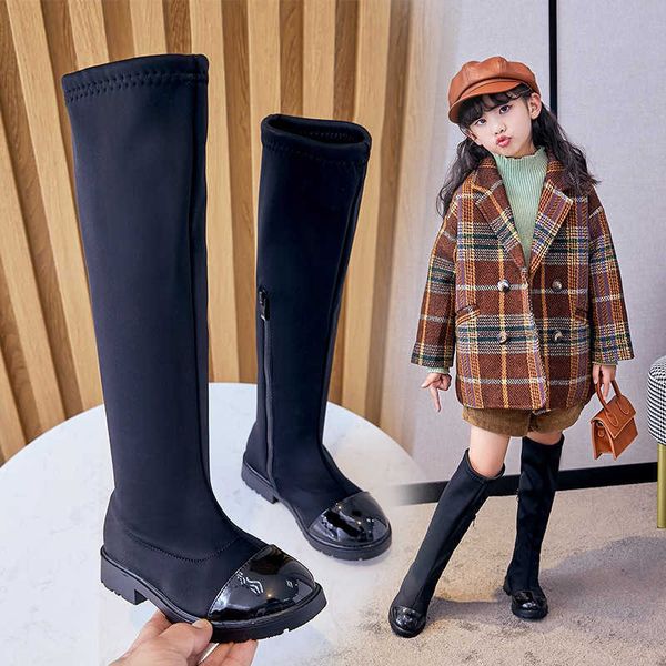 

boots girls fashion cloth fabric cotton warm thick autumn winter children knee-high long black kids 23-37 chic y2210, Black;grey