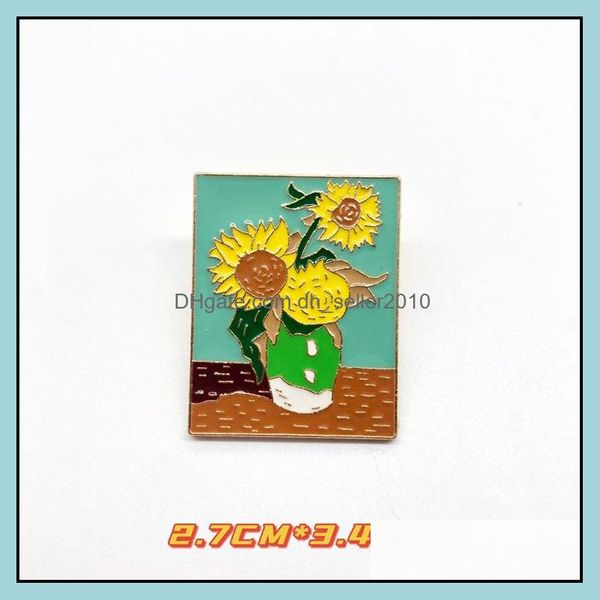 

pins brooches customized oil painting custom enamel brooch sun moon star sky sunflower cartoon art creative women men jewelry charm dh968, Gray