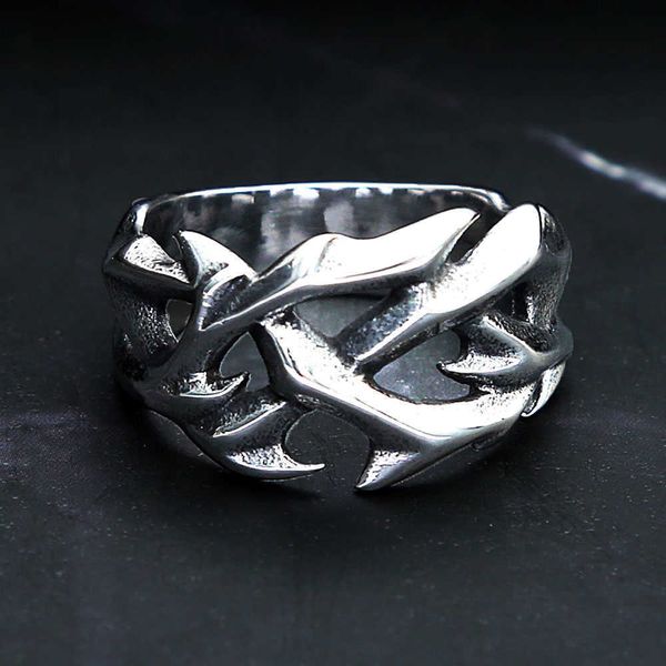 

cluster rings vintage hollow out irregular round thorns ring punk biker rings for men women stainless steel fashion jewelry wedding party gi, Golden;silver