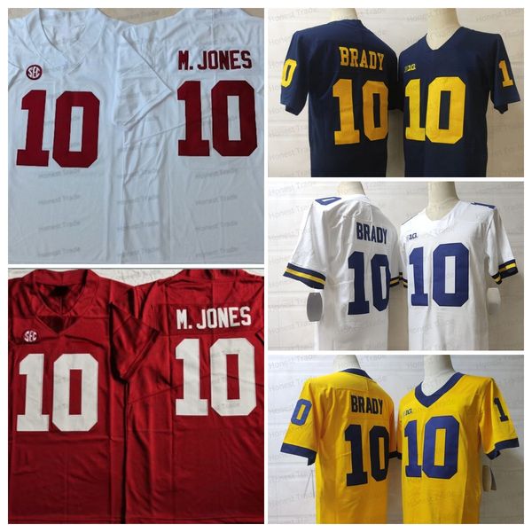 

ncaa 10 mac jones football jersey alabama crimson michigan wolverines 10 tom brady navy blue white red college mens football jerseys, Black