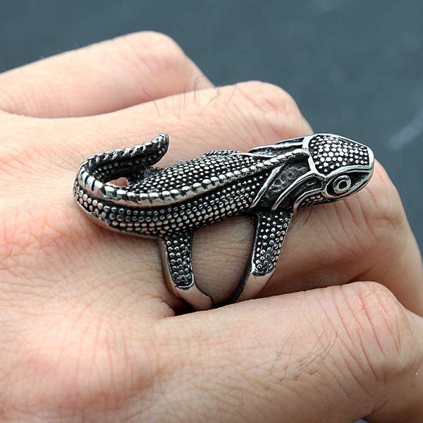 

cluster rings vintage unique 316l stainless steel lizard rings for men women punk chameleon ring biker animal fashion jewlery gift wholesale, Golden;silver