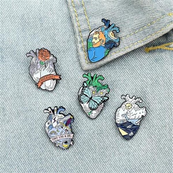 

creative heart shape enamel brooch van gogh butterfly flower sea whale art fashion lapel pin badge friend gift gc1703, Gray