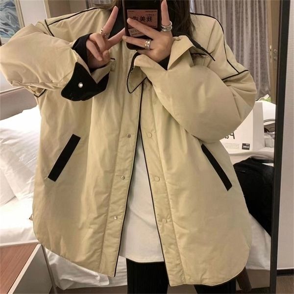 

womens down parkas autumn and winter womens clothing retro lapels contrast color midlength cotton clothing coat 0929 221010, Black