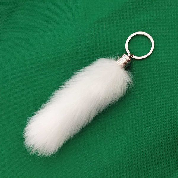 

key rings new fake fur tail design key chain soft fluffy pompon car keyring 19 cm pendant golden bag charming personality hanged keychains l, Slivery;golden