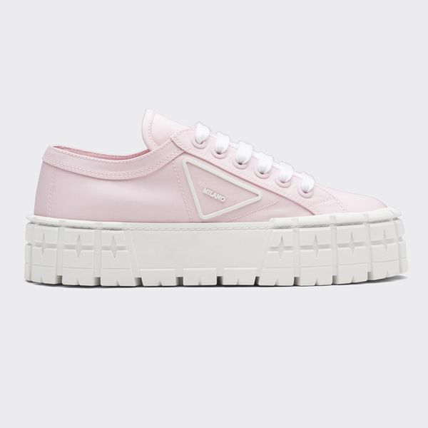 

lady designer casual shoes triangle thick sole double wheel nylon sneakers women white canvas luxury low leather shoes ubvf, Black