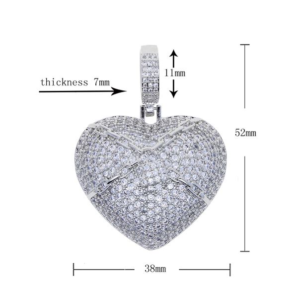 

iced out bling lock heart pendant necklace statement gold color micro pave full cubic zirconia tennis chain hiphop men's jewelry, Silver