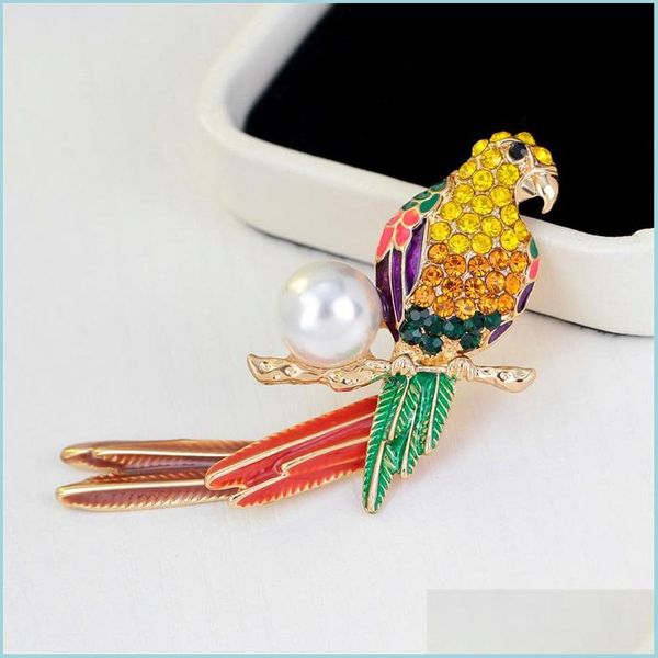 

pins brooches animal cute crystal enamel pearl parrot brooch birds brooches for women mti color rhinestone gold plated jewelry drop dhmt7, Gray