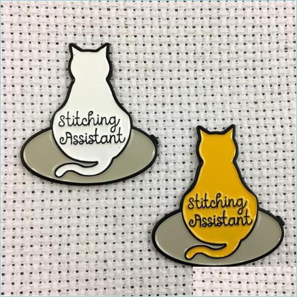 

pins brooches selling cute cartoon creative orange and blue cats stitching assistant alloy enamel pin badge brooch c3 drop delivery dhzcy, Gray