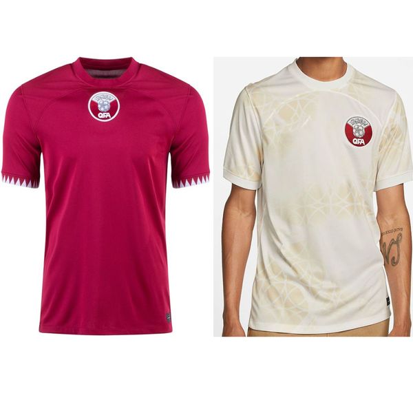 

2022 23 qatar soccer jerseys national team almoez afif camisetas de futbol home away men kids football shirts ali hatem haydos boudiaf hassa, Black;blue