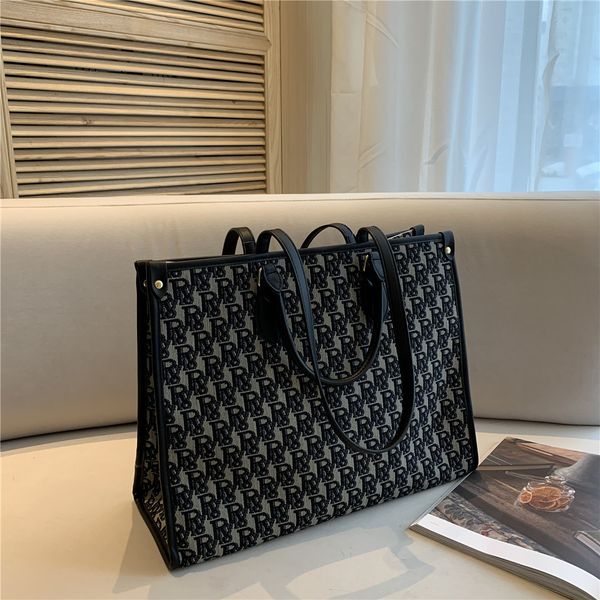 

women's large-capacity single-shoulder tote bag new letter embroidery canvas portable trendy commuter bag
