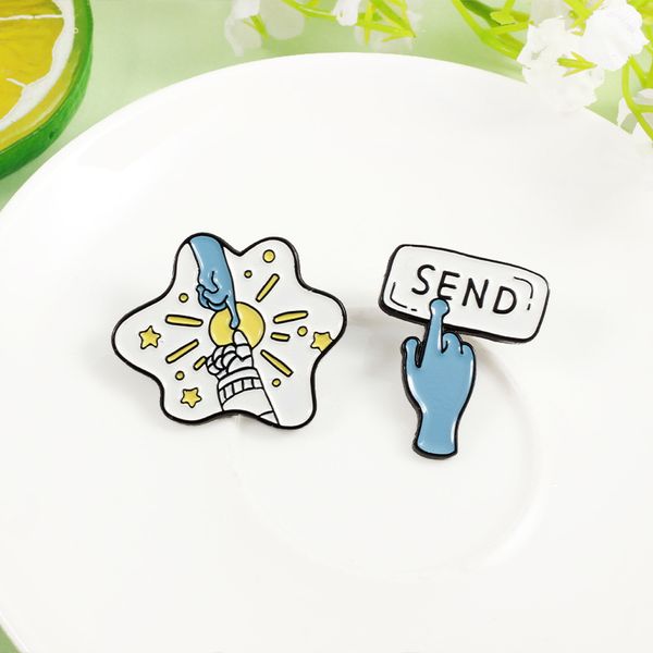 

cartoon brooches for women astronaut and alien fingertips collide enamel paint lapel pins explore the secrets of the universe good friends p, Gray