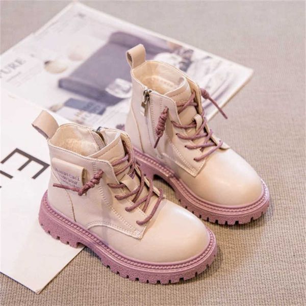 

boots 2022 new autumn/winter children pu leather girls ankle zip side rubber sole fashion boys kids eu 26-37 l221011, Black;grey