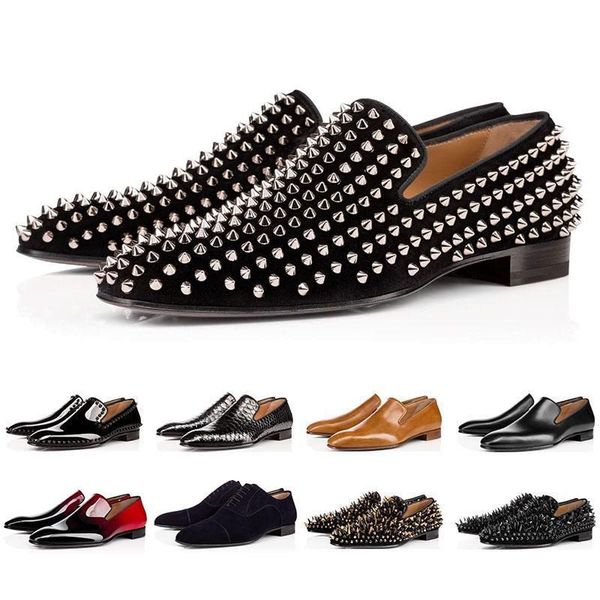 

with box designer christians shoe drop ship luxury s designer ss studded spikes brand mens dress shoes leather men party wedding lover s lnu, Black