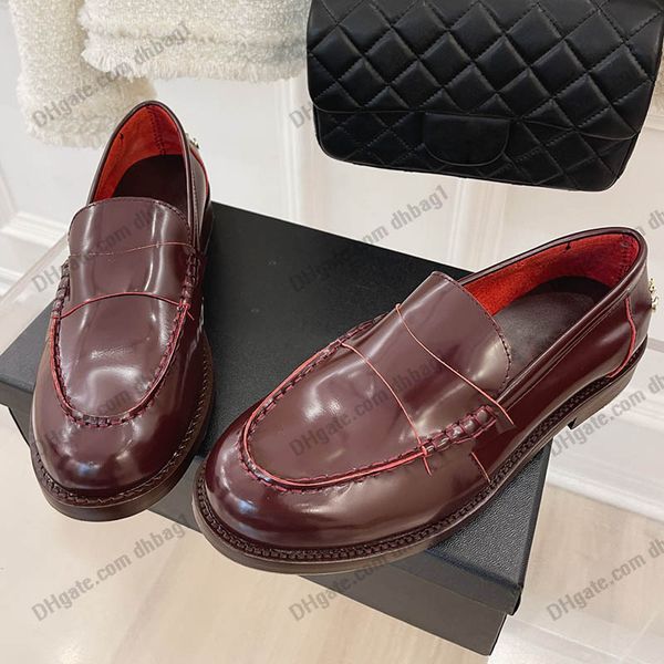 

classic womens letters dress shoes retro platform loafers calfskin patent leather sandals designer burgundy casual shoes fashion slingbacks, Black