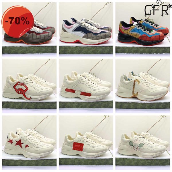 

casual shoes designer rhyton sneaker women shoe trainer strawberry wave mouth tiger web print vintage variety of styles man woman with box