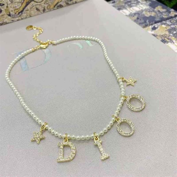 

dio 2021 new d family pearl letter star studded tassel necklace strong fashion celebrity heavy industry clavicle chain261e, Silver