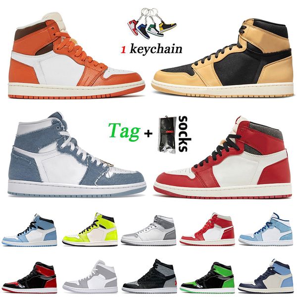 

high og starfish 1s jumpman 1 basketball shoes sneakers j1 lost andfound denim patent bred unc mid french blue wolf grey retro dark mocha wo, Black
