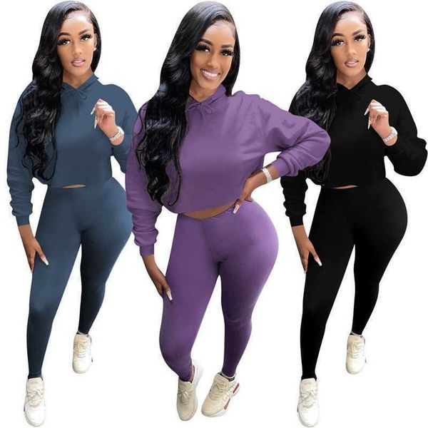 

womens hoodies tracksuits new fashion casual solid two piece pants set, Gray