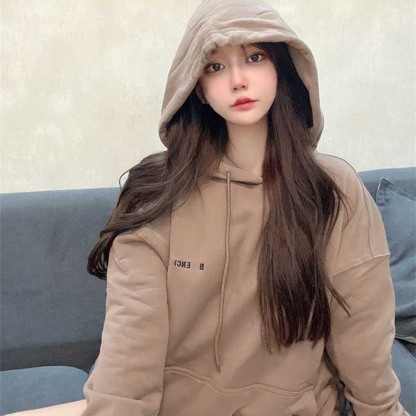 

men hoodies balenciga high version autumn and winter new paris b classic basic letter embroidered men's women's hooded terry sweat, Black