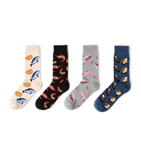 

men's socks newman men women size cotton seafood fish patten cool funny for couples lovers gifts t221011, Black