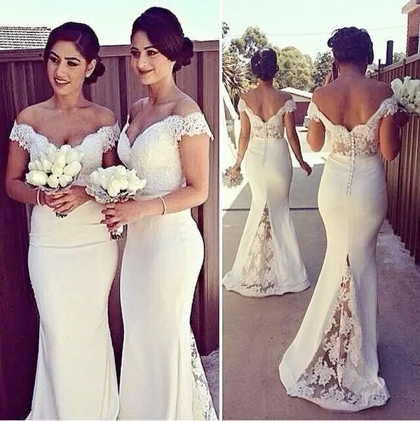 

pure white bridesmaid dresses chiffon off shoulder lace applique floor length maid of honor dresses wedding party dresses custom, White;pink