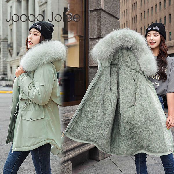 

women's down parkas oversized loose cotton padded long coat warm thicken hooded women outerwear fashion big fur collar parkas female wi, Black