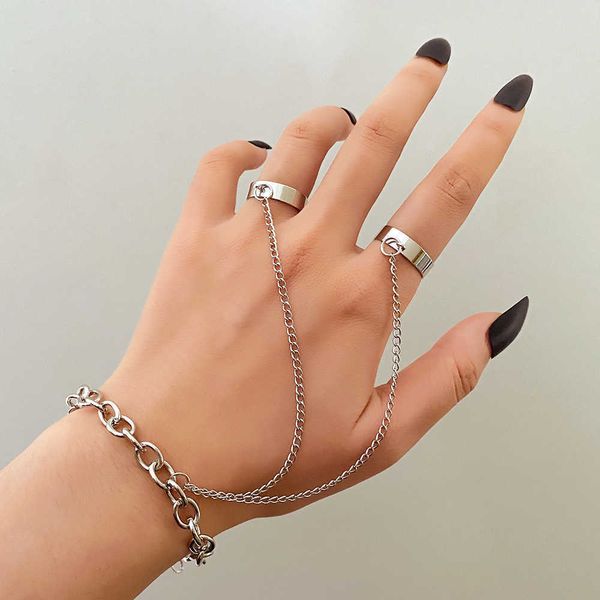 

cluster rings kisswife punk silver color long chain rings for women men hiphop tassel butterfly rings 2022 trend party fashion jewelry gift, Golden;silver