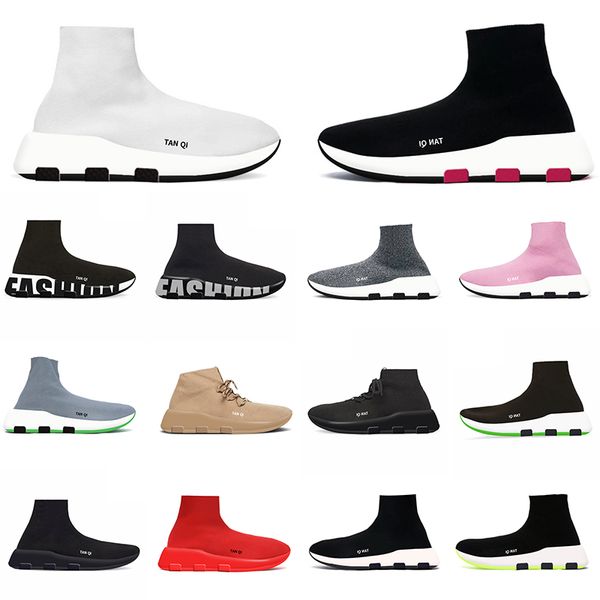 

socks designer dr shoes platform shoes men woman shiny knit speed 2.0 1.0 trainer runner sneaker sock shoe master embossed womens sneakers s, Black