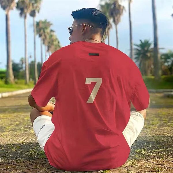 

men's t-shirts main line high street loose number 7 flocking printed short sleeve t-shirt 100%cotton, White;black