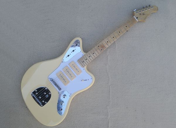 

cream electric guitar with p 90 pickups maple fretboard can be customized