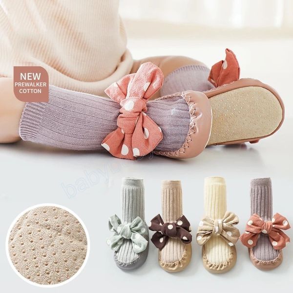 

0-2y spring autumn baby girl socks newborn baby bowknot socks infant polka dot sock anti slip soft cotton floor sock shoes, Pink;yellow