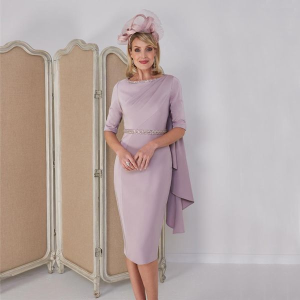 

elegant mother of the bride dresses with beaded sash knee length sheath wedding guest dress half sleeves bateau neckline plus size short eve, Black;red