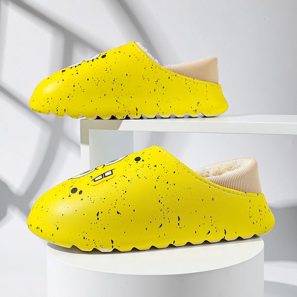 

winter slippers cotton plush warm slippers platform soft eva graffiti cartoon hand-painted two wearing men's women's large size 36, Black