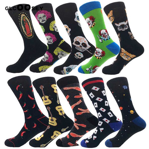 

men's socks combed cotton men fashion hip hop trend harajuku clown chicken skateboard happy funny t221011, Black