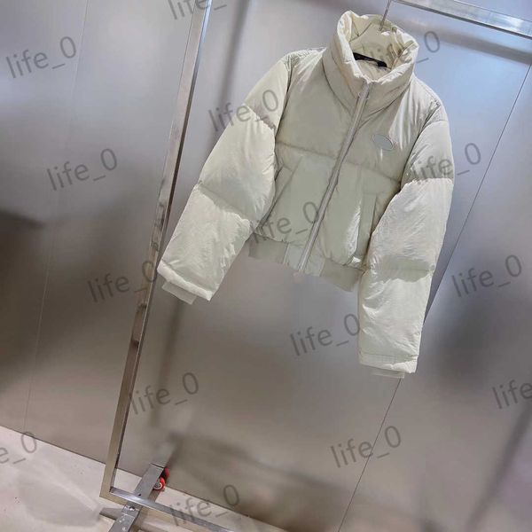 

brand down jackets high collar short puffer coat chest logo beam sleeve pockets winter coats casual joker warm fashion womens jacket, Black